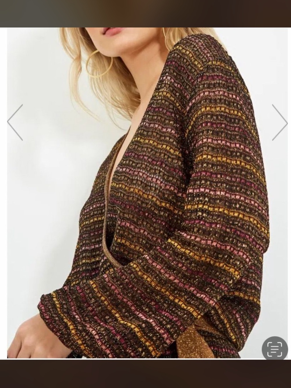 Women's V-Neck Striped Knit Sweater in Brown & Pink